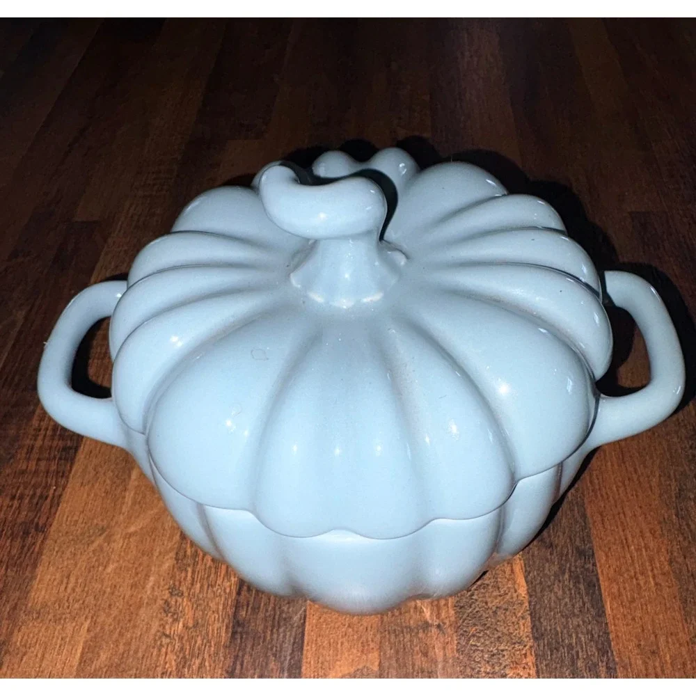 Crofton Light Blue Pumpkin Stoneware Cocotte Mini Casserole Dish with Lid
